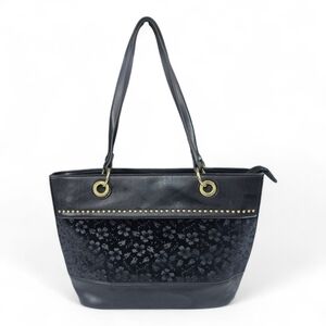 Nicole Miller Black Floral Velvet Shoulder‎ Bag Purse